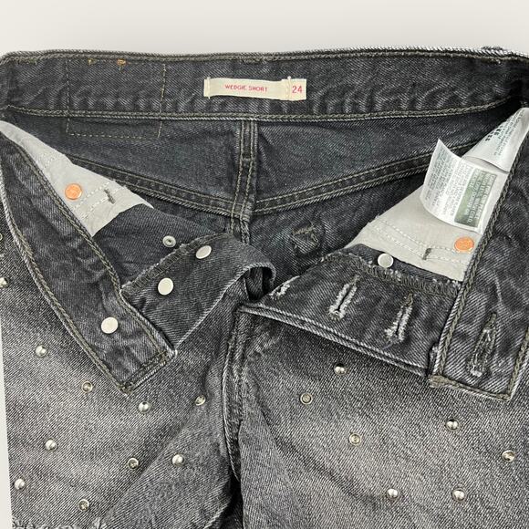 Levi's Wedgie Studded Shorts | Size 24 XXS | Black | Distressed Rhinestone Y2K - Picture 5 of 10